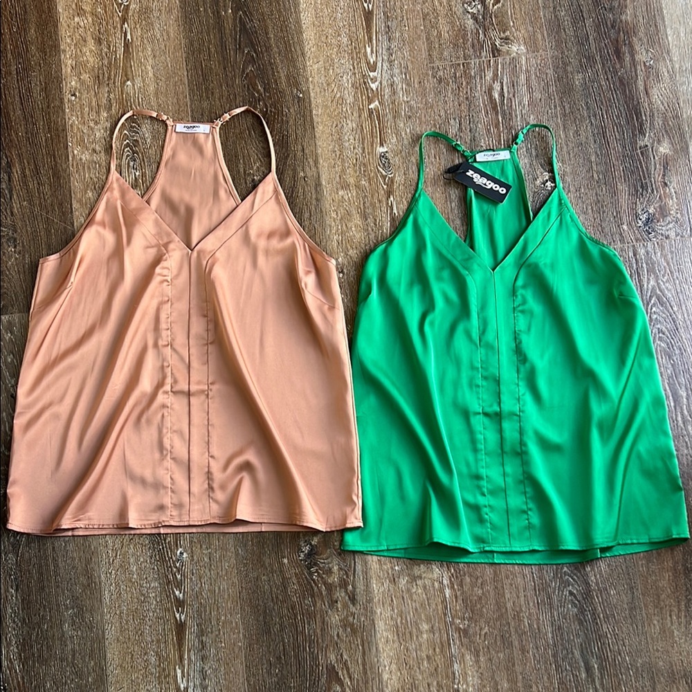 Zeagoo Women's Tank Tops - Green and Tan size small